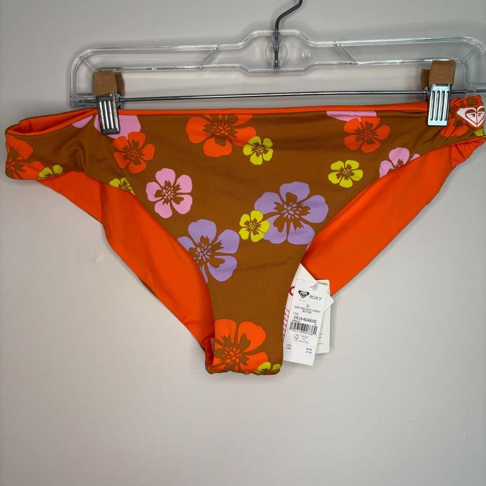 ROXY KATE BOSWORTH NEW Bikini Bottom Reversible Womens XL Orange Floral Surfer